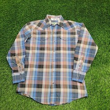 Vintage 80s Western Plaid Snap Shirt M 15.5 22x30 Baggy USA