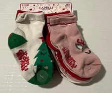 NIP Capelli New York Christmas Socks 12-24 Months Deer Tree Candy Canes Pink