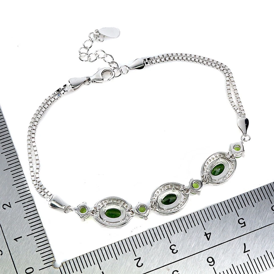 925 Sterling Silber Armband Oval Chrom Diopsid 7x5mm Edelstein Schmuck 7 Zoll - Bild 3 von 4