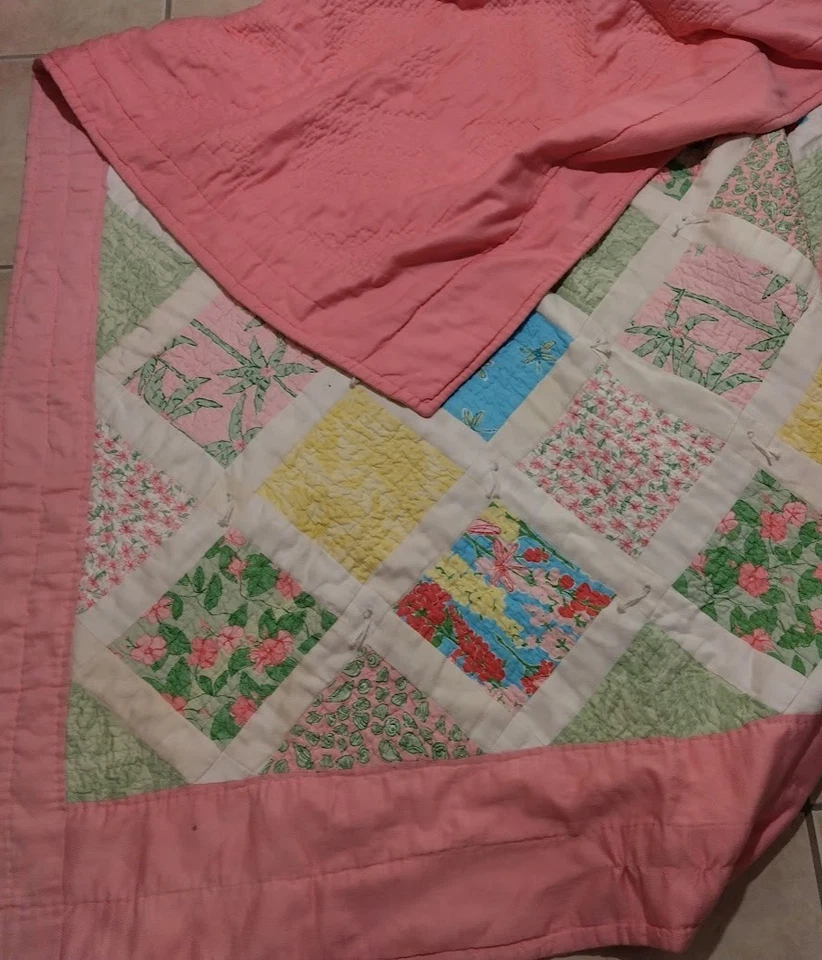 Manta Edredón Lily Pulitzer Doble Rosa De Colección Niñas Retazos Verde Libélula Foto 4 de 4