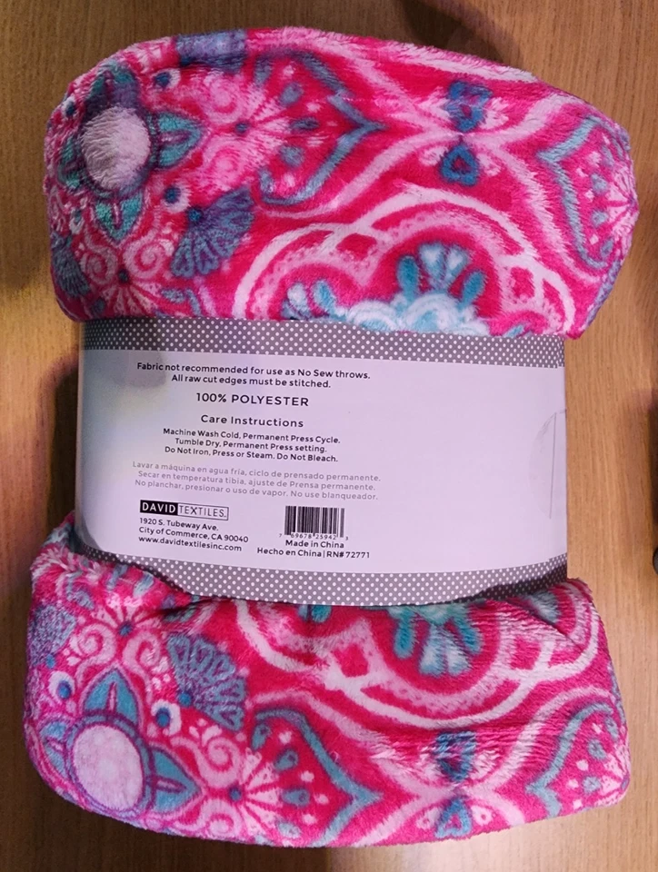 David Textiles Heavenly Plush Fleece Pink & Aqua Medallion Fabric 1.5 Yards - Image 3 of 3