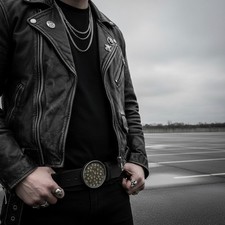 Men Silver Metal Buckle Gothic Fashion Brown Skeleton Skulls Biker Motorcycle