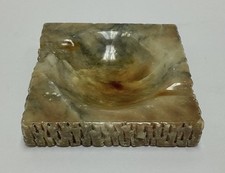 Vtg Mid Century Alabaster Low Profile Marble Natural Solid Stone Square Ashtray