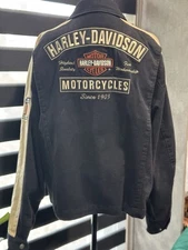 Harley Davidson Cotton Moto Biker Jacket Mens Size Large Black Orange Beige