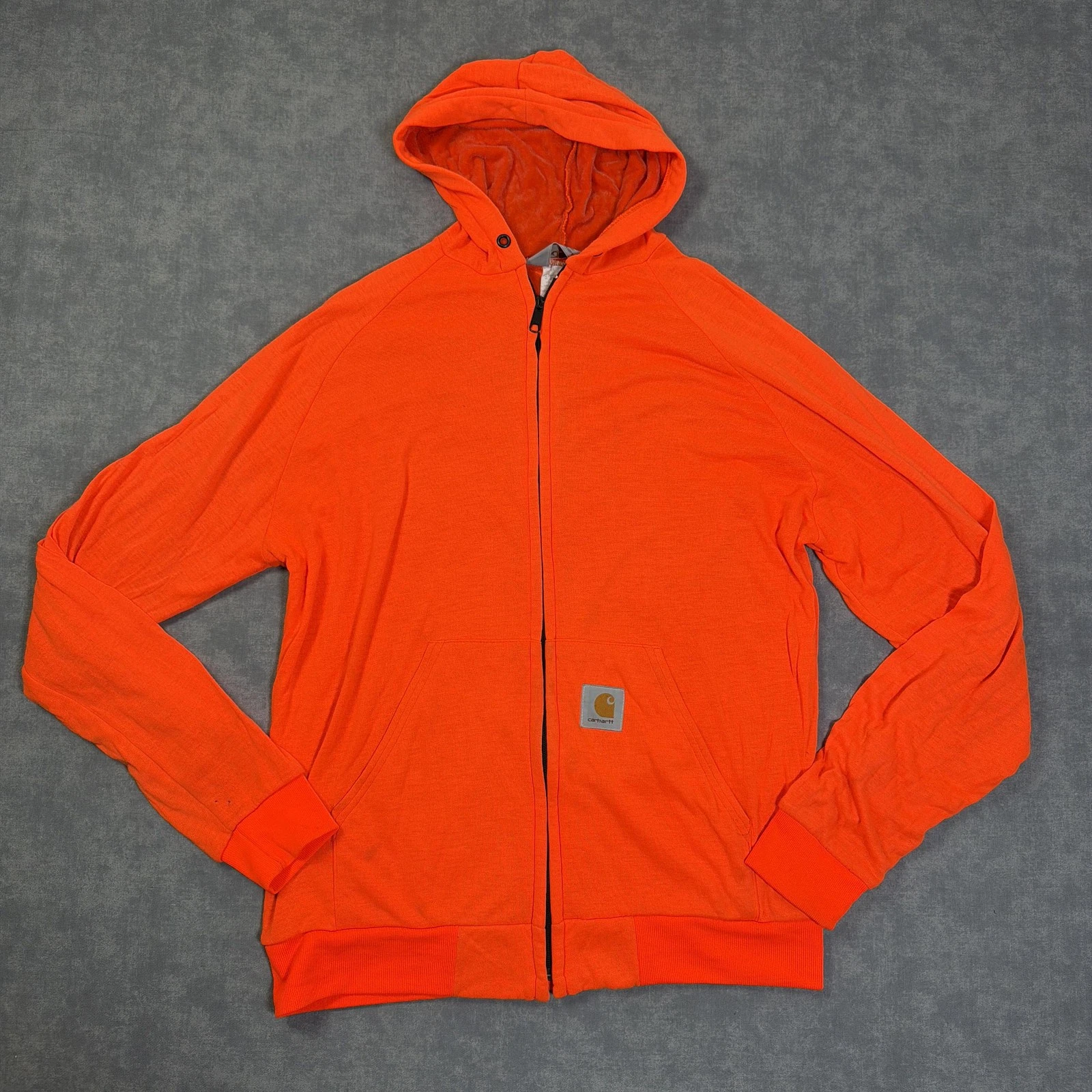 Carhartt Hoodie Sweatshirt Mens LT Orange Full Zip Fleece Hunting Work Jacket