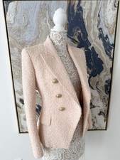 Balmain Tweed Double-Breasted Gold Logo Butto...