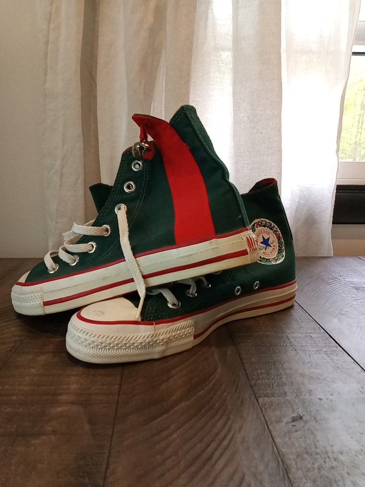 Sneakers alte vintage Converse verdi a quadri con Jingle Bells USA 5