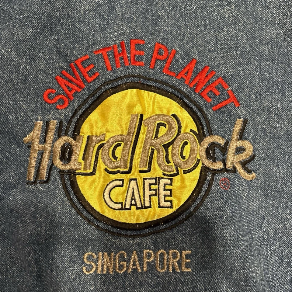 Chaqueta vaquera vintage años 90 Hard Rock Café Singapur bordada XL Foto 2 de 4
