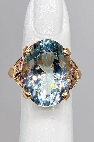 Vintage ART DECO Wedding Ring 10ct Natural Aquamarine 10k Yellow Gold Over Ring