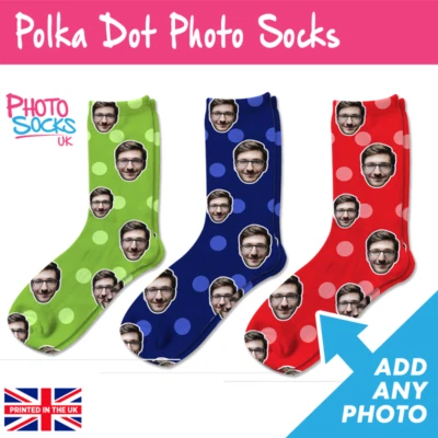 MY PHOTO SOCKS Polka Dots Personalised Photo Socks Add Any Photo Choose Any Colour Great Gift