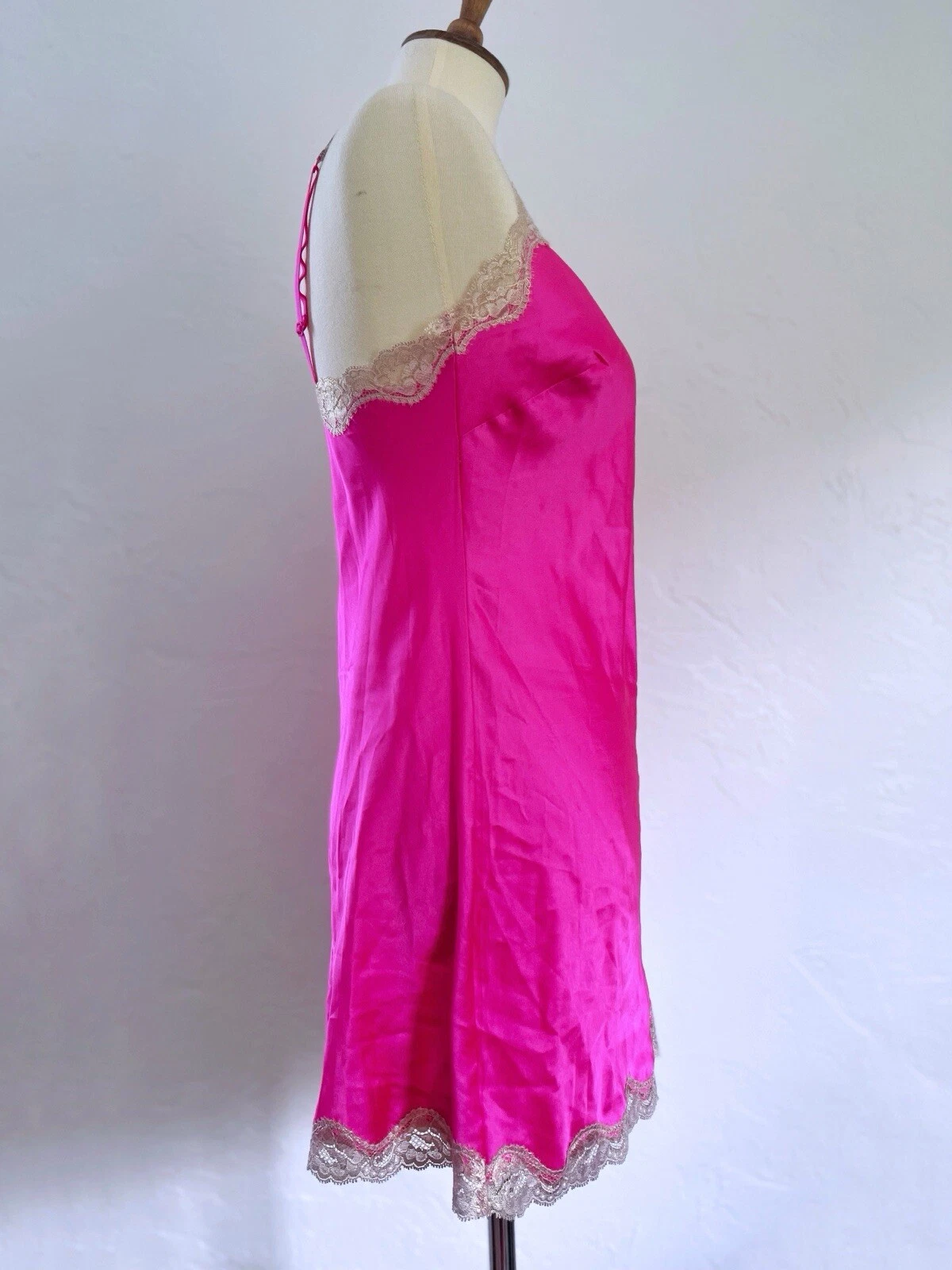 UNDERCOVER Camicia slip vintage Y2K Victoria's Secret S P fantastico rosa neon pizzo raso iconico
