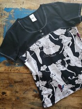 Disney Princess Scrub Top Womens Small Black and White Cinderella Snow White...