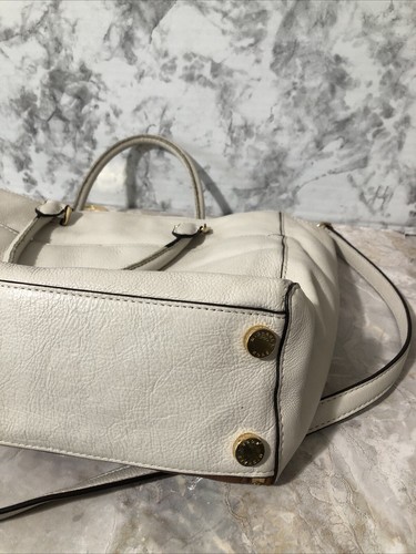 Michael Kors Sloan Leather Luggage Bach Bag Two Toned Brown Ivory Gold Medium - Picture 14 of 23