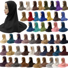 5-10Y Muslim Kids Girls One Piece Bonnet Hats Headscarf Shawl Hijab Scarves Caps