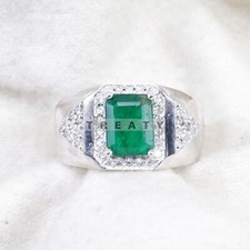 Emerald Octagon Cut With 925 Sterling Silver Ring For Men's B746