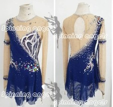 Ice Figure Skating Dress Competition Skating Dress Custom blue handmade