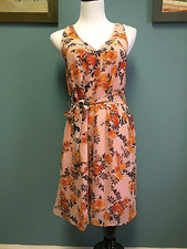 NWT A New Day Women's sz S Pink Floral A-line Dress V-Neck Sleeveless Tie Belt