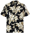 KY's Original Hawaiian Shirt Golden Brown Flower Black