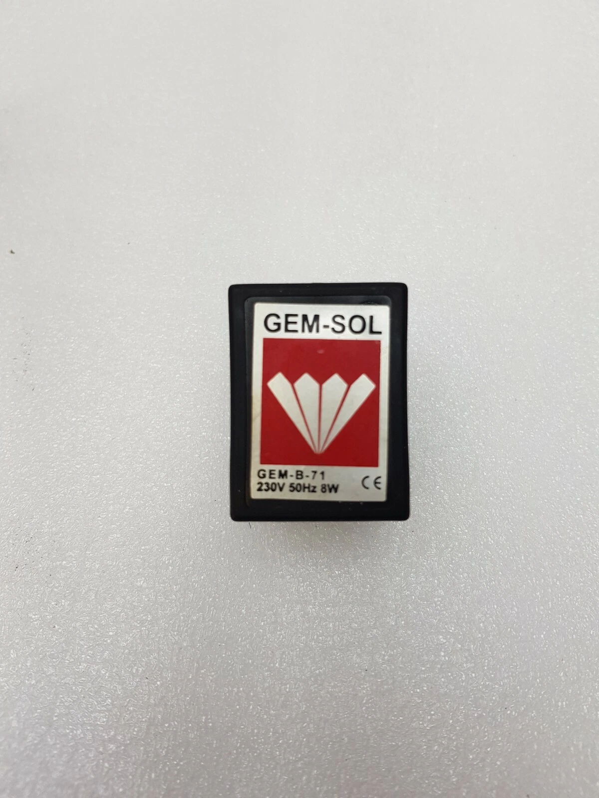 GEM-SOL coil label: GEM-B-71, 230V 50Hz 8W, CE