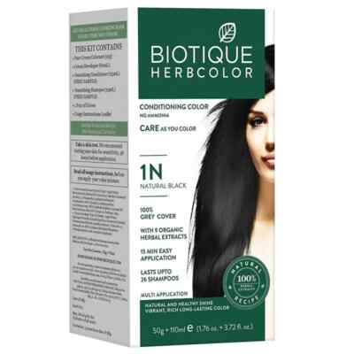 Biotique Bio Herbcolor 1N Natural Black Condition 50g + 110ml, Natural Black 1N