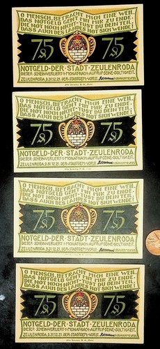 1921 Alemania ZEULENRODA 75 Fennig billete/juego de dinero de emergencia - Imagen 2 de 2