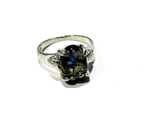 Bijou bague fantaisie lucite nacrée alliage argenté ring idéal pour cadeau - Picture 2 of 4