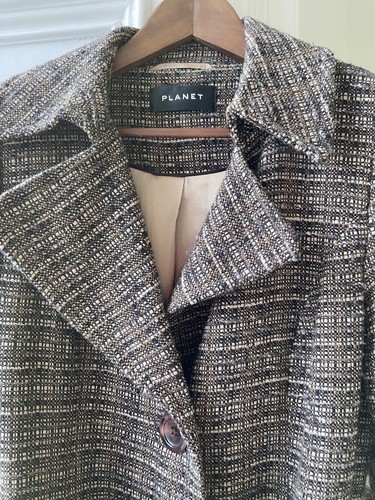 Planet Vintage Wool Blend Tweed Trench Style Belted Coat Ladies Size 12 EUC - Picture 6 of 23
