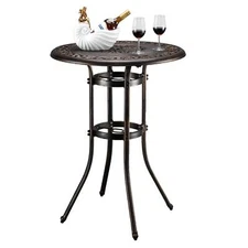 VINGLI Outdoor Cast Aluminum Bar Table w/ Umbrella Hole Dining Table BistroTable