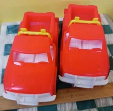 American Plastic Toys Pickup Truck Lot (2) Vintage 9" Red Toy Trucks Made In USA