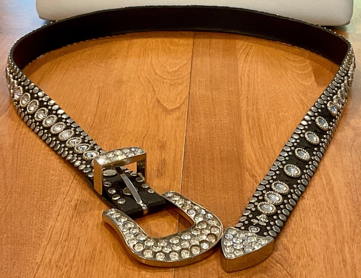 Rhinestone leather belt