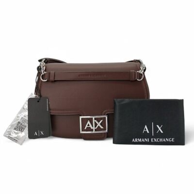 Armani Exchange Brown Rounded Shoulder Bag with Monogram Logo A/X