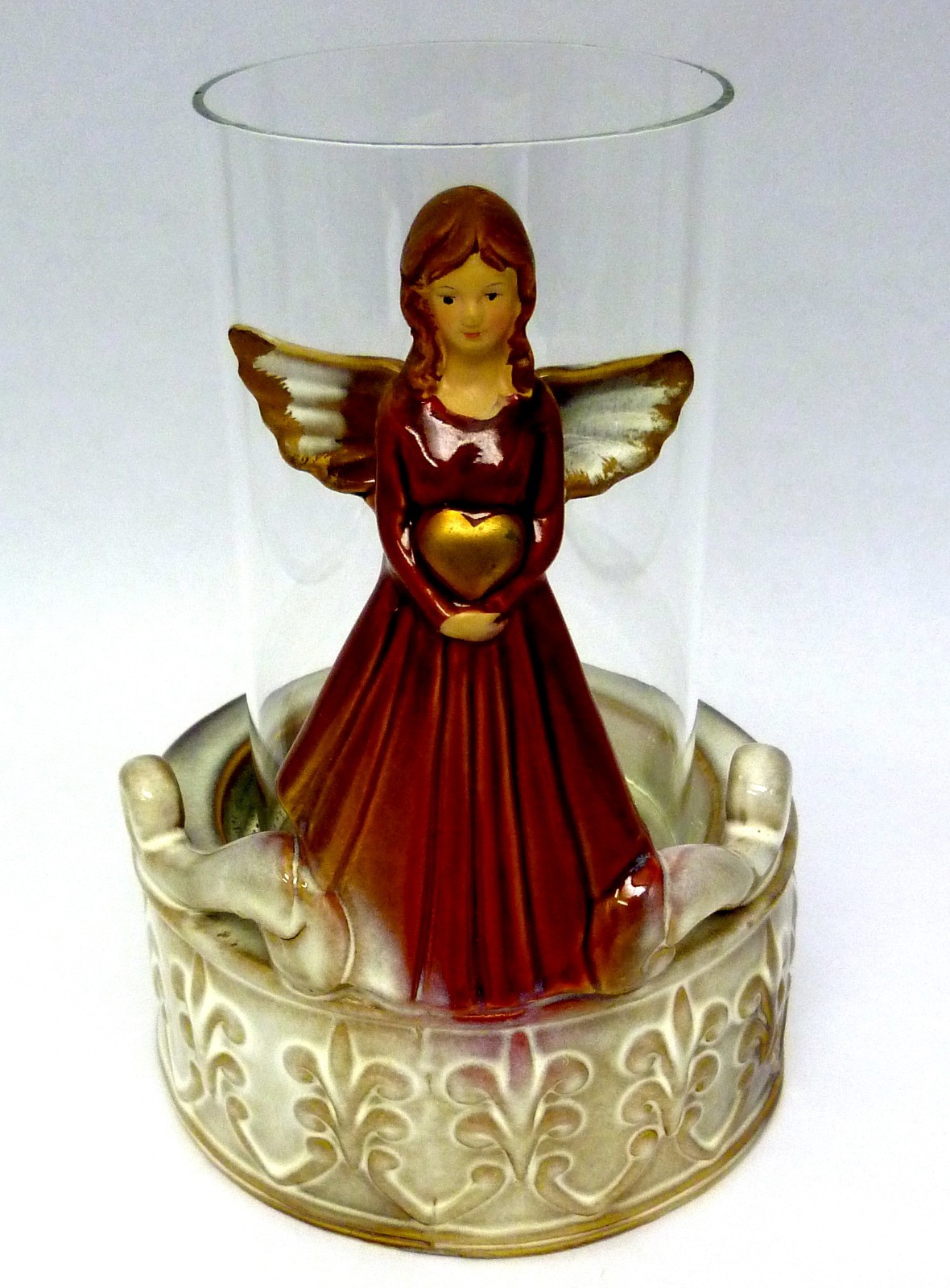 COLLECTIBLE - KIRKLAND'S "CERAMIC ANGEL HURRICANE" CANDLE HOLDER - NEW IN BOX