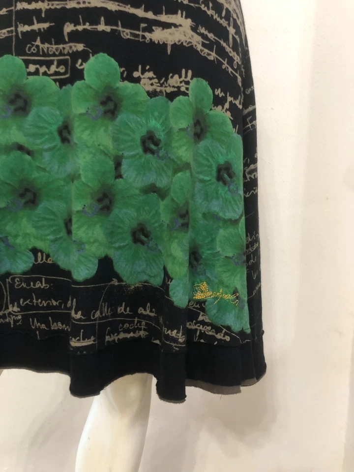 DESIGUAL Gonna nera fantasia beige fiori verdi Tg M Cotone - Immagine 3 di 4