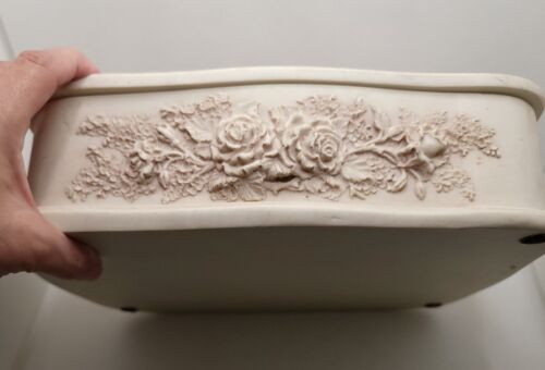 Incolay Stein Schmuckschatulle Rose Blumen Kamee Relief Elfenbein Farbe Vintage 8" x 11" - Bild 5 von 8