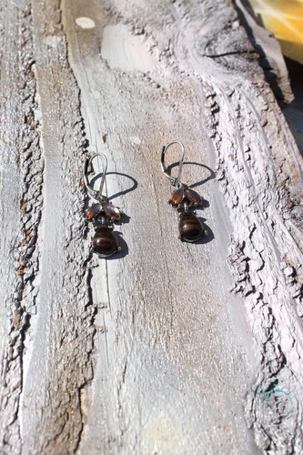 Brown Cabochon Necklace Earring Set Silver tone Faux Tiger Eye - Picture 11 of 12