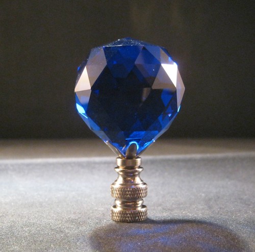 LAMP FINIAL-STUNNING LEADED CRYSTAL LAMP FINIAL-DARK BLUE/SATIN NICKEL BASE - Picture 4 of 9
