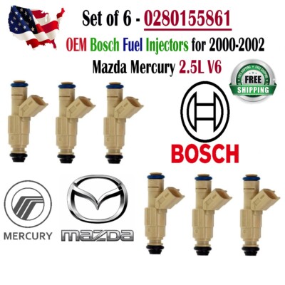 OEM Set of 6 Bosch Fuel Injectors for 2000-02 Mazda Mercury 2.5L V6 #0280155861