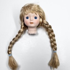 VTG DOLL HEAD For 16 Dolls Blonde Braids Wig Porcelain Sweet Face Blue Eyes