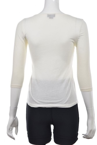 Deletta Womens Top Size XS Ivory Textured Cotton 3/4 Sleeve Knit Shirt - Picture 2 of 5