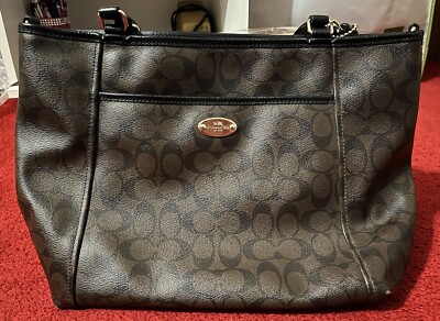 Vintage COACH Tote Brown Logo Leather Purse Women's - MINT | eBay