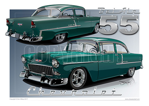 1955 Chevy Bel Air Car Drawing - Classic Chevy Print in 60 Different Colours - Picture 25 of 63