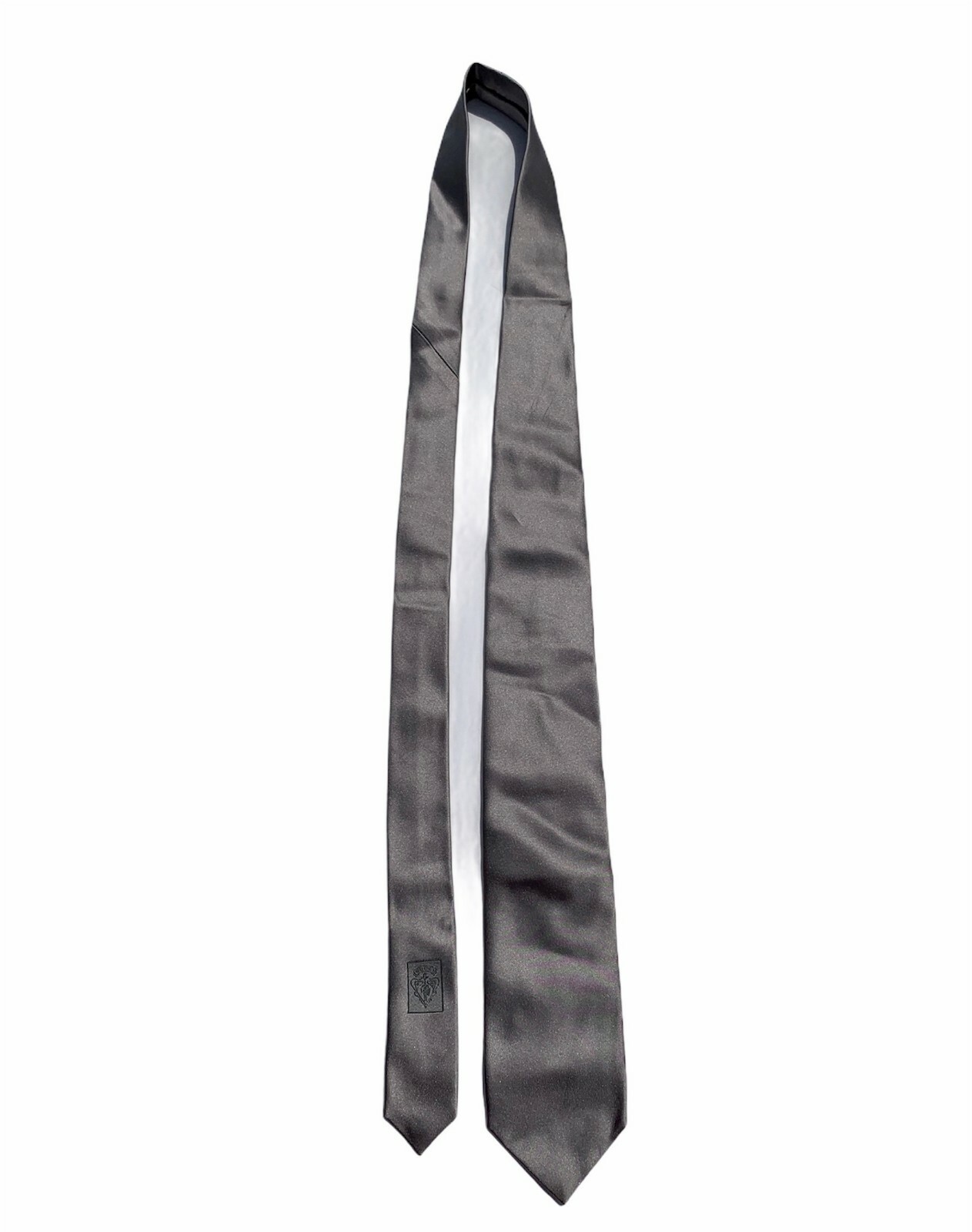 Gucci Solid Silver Silk Neck Tie With Knight Cres… - image 1