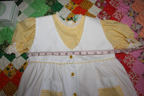 Vintage Peaches & Cream Girls Dress Size 3/4?? Pinafore Yellow White Checked - Picture 2 of 8