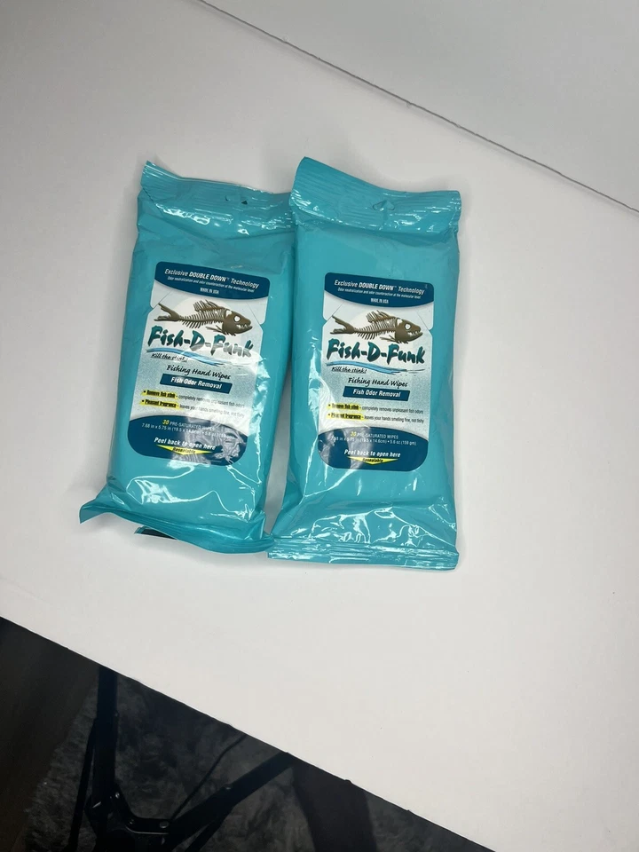 Lot 2 FISH-DFUNK Pack 30 PreSaturated Hand Wipes Fish Stink Removal 60 Total NIp - Image 2 of 4