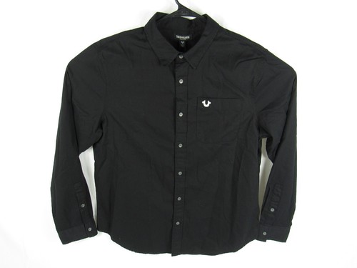 True Religion Button Up Jet Black SRS Shirt Men Large Long Sleeve 106525 - Picture 2 of 8