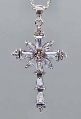 JTV Kubik Zirkonia Sterlingsilber Kreuz Anhänger 29" Halskette - Bild 2 von 6
