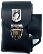 Cigarette Case Black Genuine Leather Lighter Holder Holster Pow*Mia Made in USA