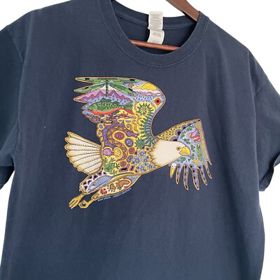 Sue Coccia Liberty Graphics Art T Shirt Large L Navy Blue Eagle Nature Print