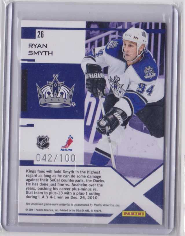 2010-11 PANINI ZENITH EPIX JERSEY INSERT 42/100 RYAN SMYTH #26 LOS ANGELES KINGS - Image 2 of 2