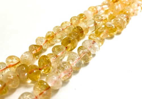 Natural Yellow Citrine Polished Nugget Pebble Round Barrel Gemstone Beads PG318 - Picture 2 of 3